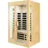 Portable infrared sauna cabin for home or spa wellness. Compact, wooden design with glass door and interior seating for relaxation and health benefits. Perfect for personal use.