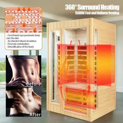 Portable infrared sauna for detox, weight loss, and relaxation. Features 360° surround heat and 1500W power for fast, uniform healing. Perfect for home use and wellness routines.