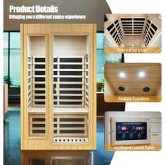 A premium wooden sauna cabin with internal structure, multiple functions, and smart control panel, perfect for a relaxing sauna experience. Crafted from high-quality wood, ideal for wellness and health.
