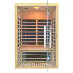 An elegant wooden sauna with glass doors, ideal for relaxation and health benefits in spas or homes. Crafted with quality wood and modern features for a luxurious experience.