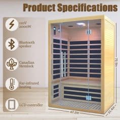 Alternative view of 2-Person Low EMF Infrared Sauna Room