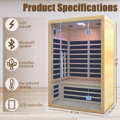 Alternative view of 2-Person Low EMF Infrared Sauna Room