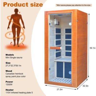 Portable sauna for home use, featuring Canadian Hemlock wood, infrared heater, and compact design for easy setup and relaxation.