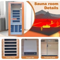 High-quality sauna chamber with graphite-coated heating elements for optimal heat retention and durability, perfect for relaxing and health benefits at Monalisa Store.