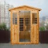 Luxurious wooden sauna cabin with glass door, perfect for relaxation, wellness, and spa treatment at home or office. Compact design, high-quality wood, ideal for health and comfort.