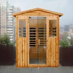 Luxurious wooden sauna cabin with glass door, perfect for relaxation, wellness, and spa treatment at home or office. Compact design, high-quality wood, ideal for health and comfort.