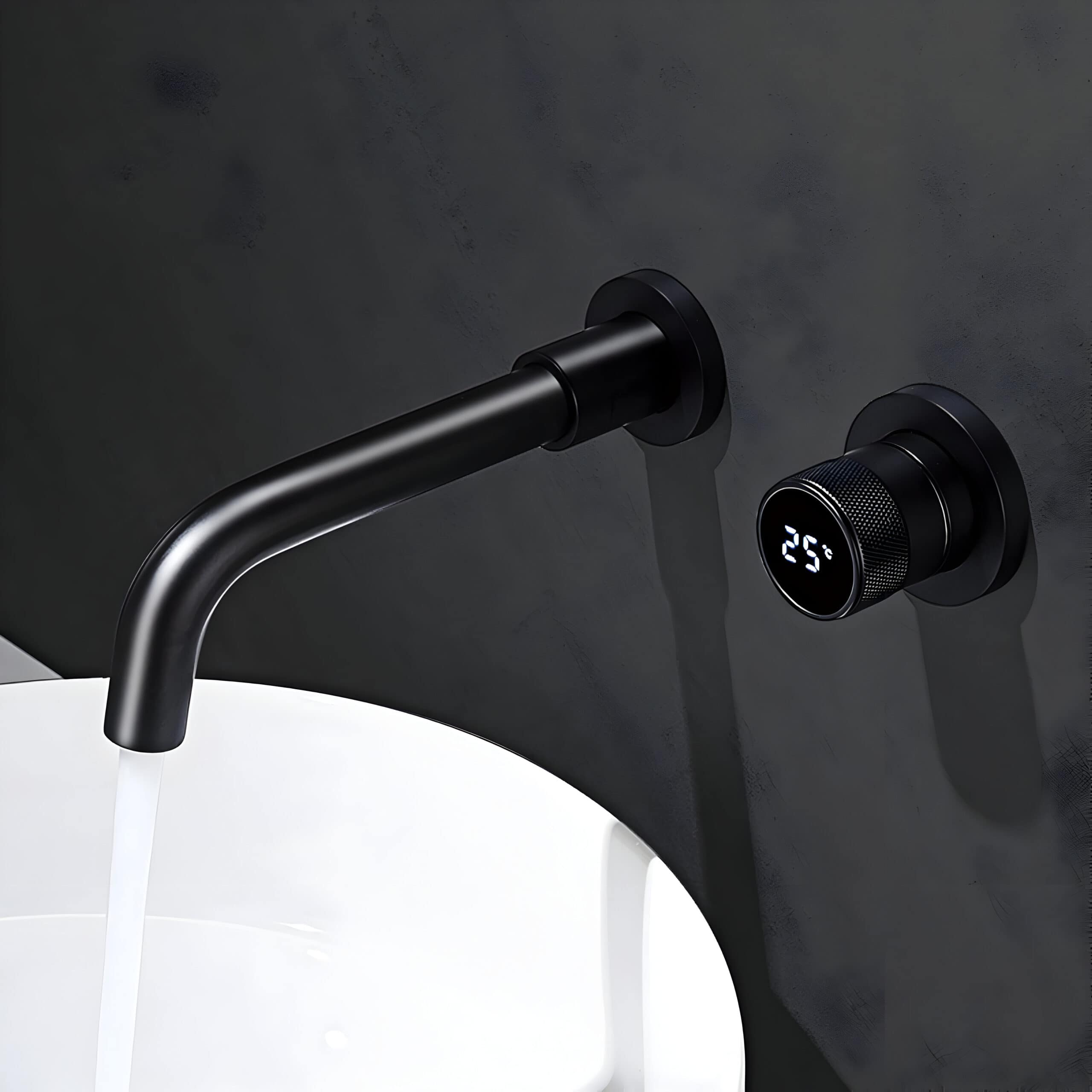 Black Brass Bathroom Faucet with Hidden Digital Display, Single Handle Dual Control - Image 4