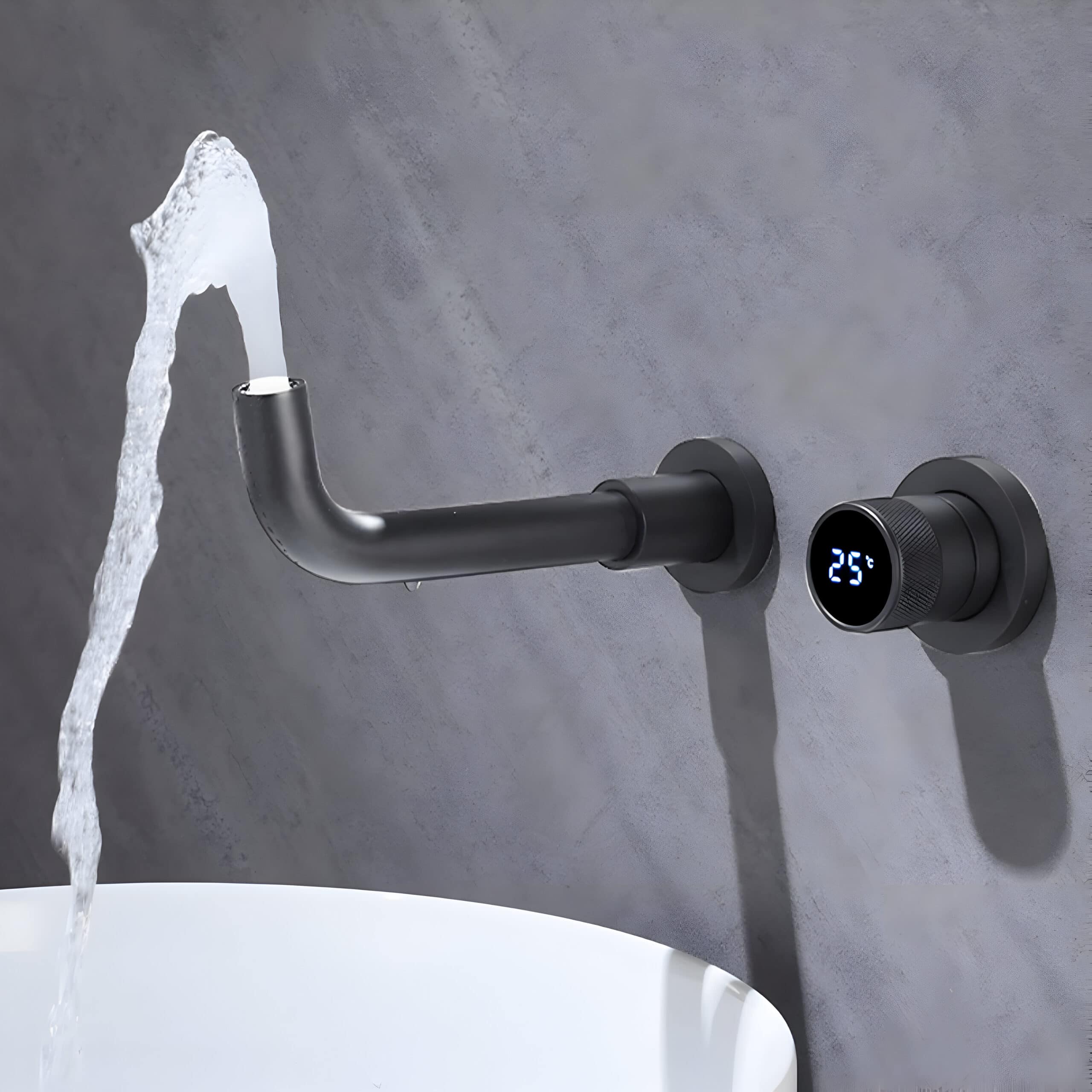 Black Brass Bathroom Faucet with Hidden Digital Display, Single Handle Dual Control - Image 6