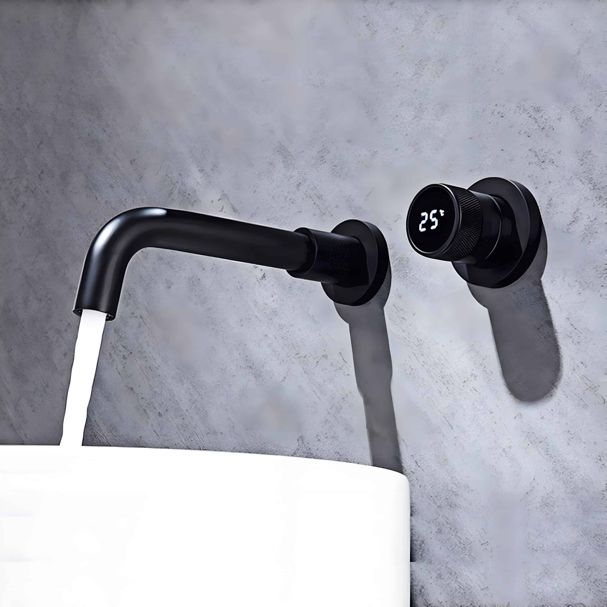 Black Brass Bathroom Faucet with Hidden Digital Display, Single Handle Dual Control - Image 3