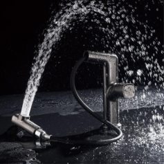 Alternative view of Gun Gray Modern Bathroom Faucet with Pull-Out Spout and Dual Temperature Control
