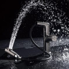 Gun Gray Modern Bathroom Faucet with Pull-Out Spout and Dual Temperature Control