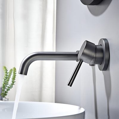 Alternative view of Modern Black Wall-Mounted Bathroom Faucet with Sleek Brass Design