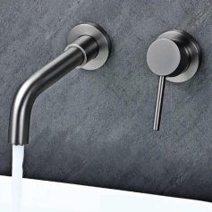 Modern Black Wall-Mounted Bathroom Faucet with Sleek Brass Design