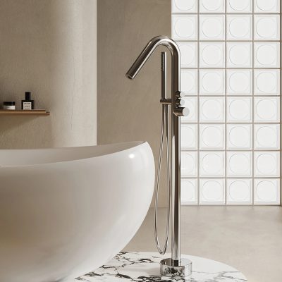 Alternative view of Gold Brass Floor Standing Bathtub Faucet with Single Handle Hot and Cold Water