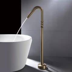 Gold Brass Floor Standing Bathtub Faucet with Single Handle Hot and Cold Water