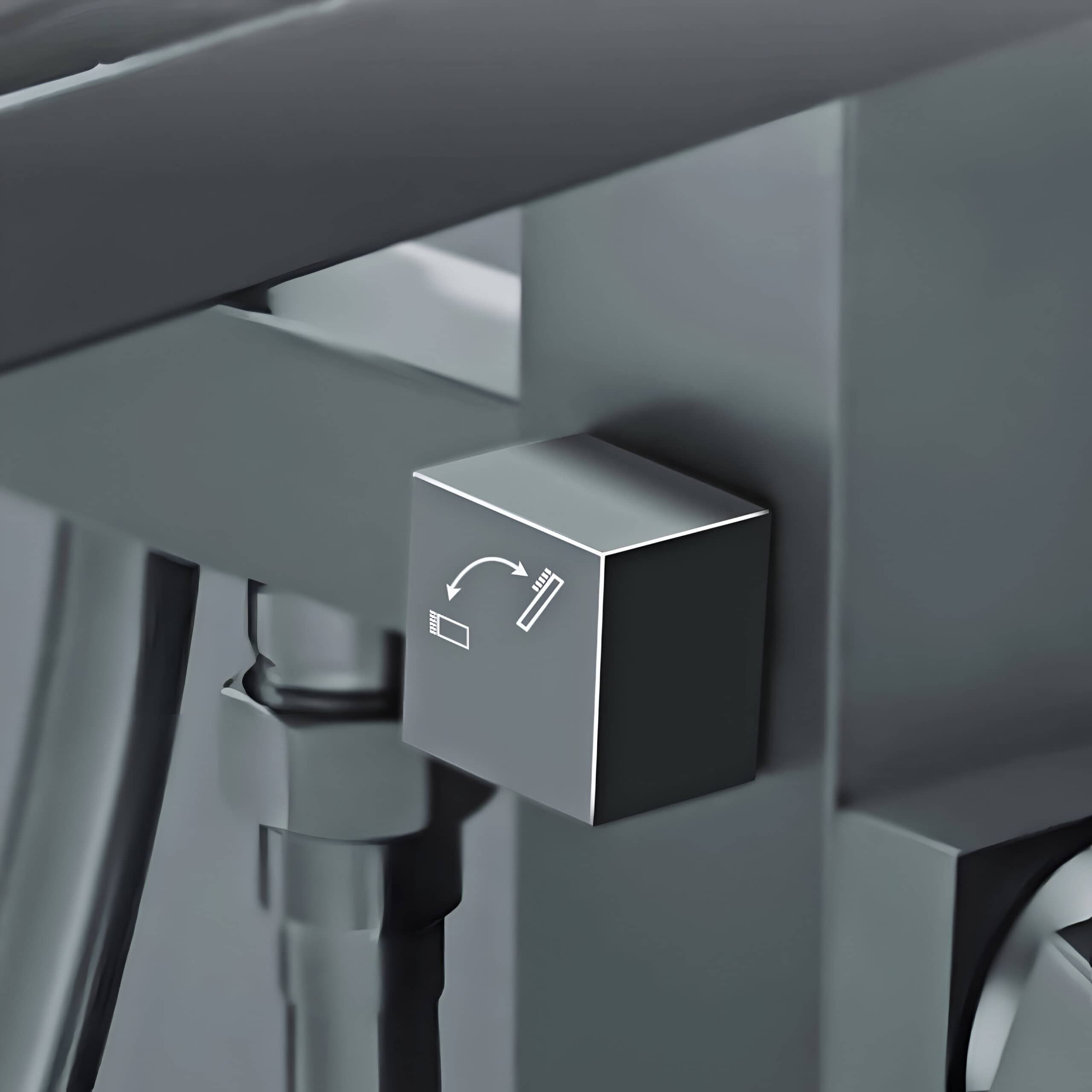 High-resolution close-up of advanced dental or optical equipment control panel with sleek metallic design, minimalistic icons, and ergonomic features for optometry services at Monalisa Store.