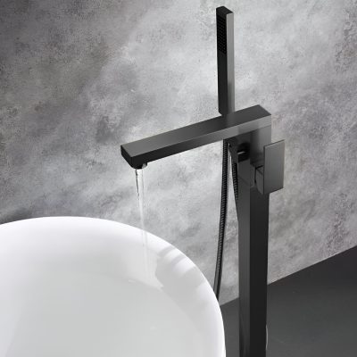 Sleek black bathroom faucet with waterfall feature, perfect for modern sinks and enhancing bathroom decor. Durable, high-quality design for ultimate functionality.