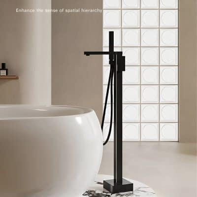High-quality black floor mount bathtub faucet ideal for luxury bathrooms, offering sleek design and durability. Perfect for enhancing the aesthetic and functionality of your bathing space.