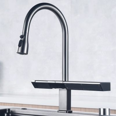 High-quality stainless steel touchless kitchen faucet with sensor for hands-free operation, perfect for enhancing hygiene and convenience in kitchen settings.