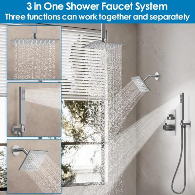 High-quality multi-function shower faucet for a luxurious shower experience, including overhead, handheld, and wall-mounted options, ideal for home bathrooms and wellness centers.