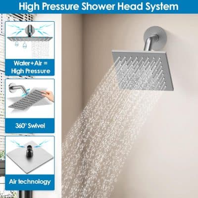 High-pressure shower head equipped with innovative water and air technology for a powerful, invigorating shower experience. Features 360° swivel and adjustable settings for custom comfort.