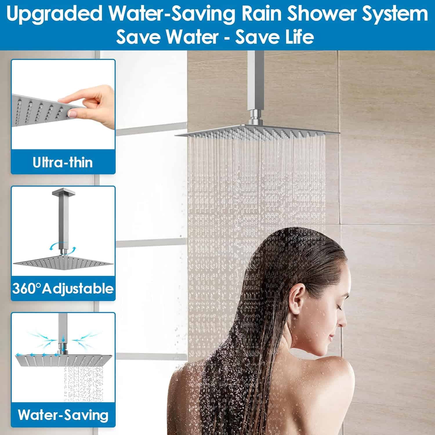 Premium opt water-saving shower head, eco-friendly, ultra-thin, 360° adjustable, high-pressure, anti-clog, for efficient water use. Upgrade your bathroom with durable, modern shower solutions.