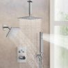 High-quality stainless steel rain shower, handheld shower, and thermostatic controls for a custom shower experience.
