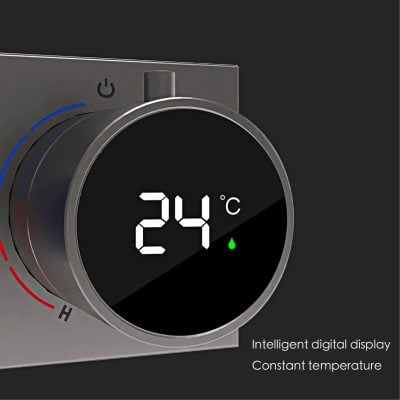 High-resolution digital thermostat displaying 24°C with sleek design for precise temperature control. Ideal for home and medical facilities, ensuring constant, reliable climate regulation.