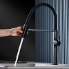 High-quality kitchen faucet with pull-down spray, sleek black finish, and durable design for home or commercial use. Enhances kitchen style and functionality with easy operation.