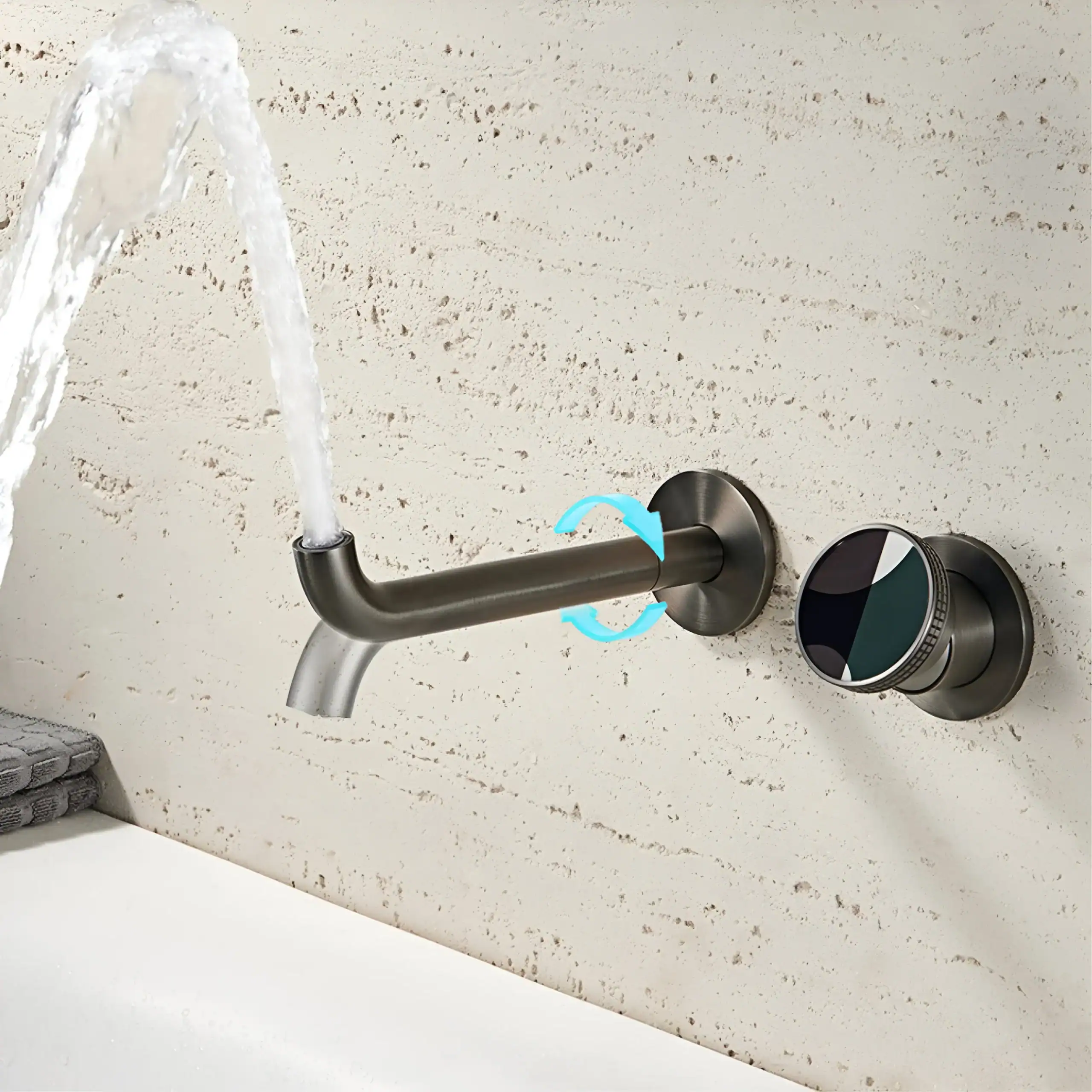 Gun Gray Brass Wall-Mounted Bathroom Faucet, Dual Control for Hot and Cold Water - Image 4