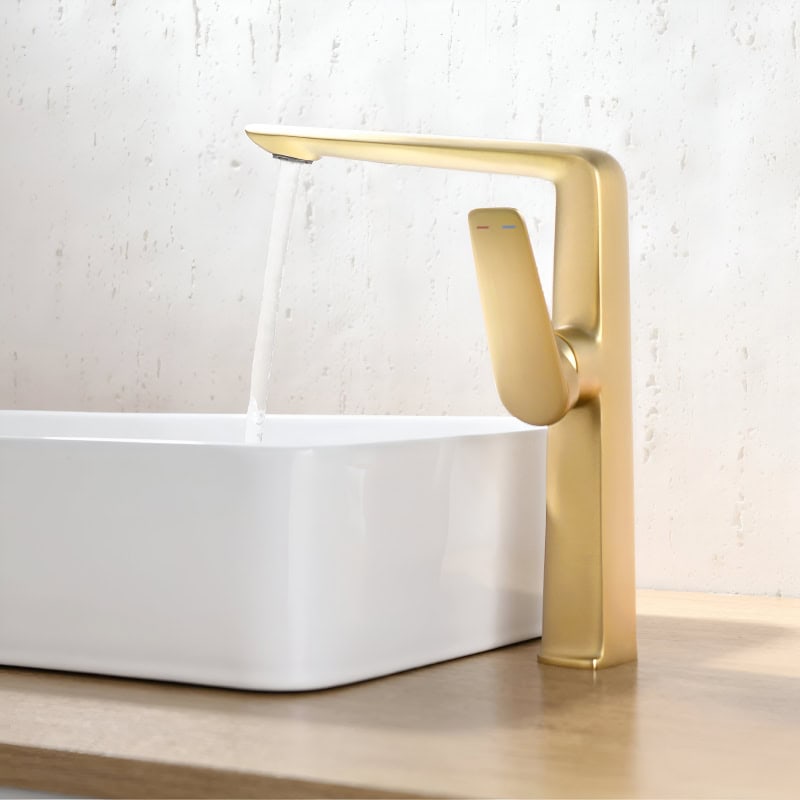 Luxury gold bathroom faucet with sleek design and easy control, perfect for stylish sinks and enhancing your modern interior.
