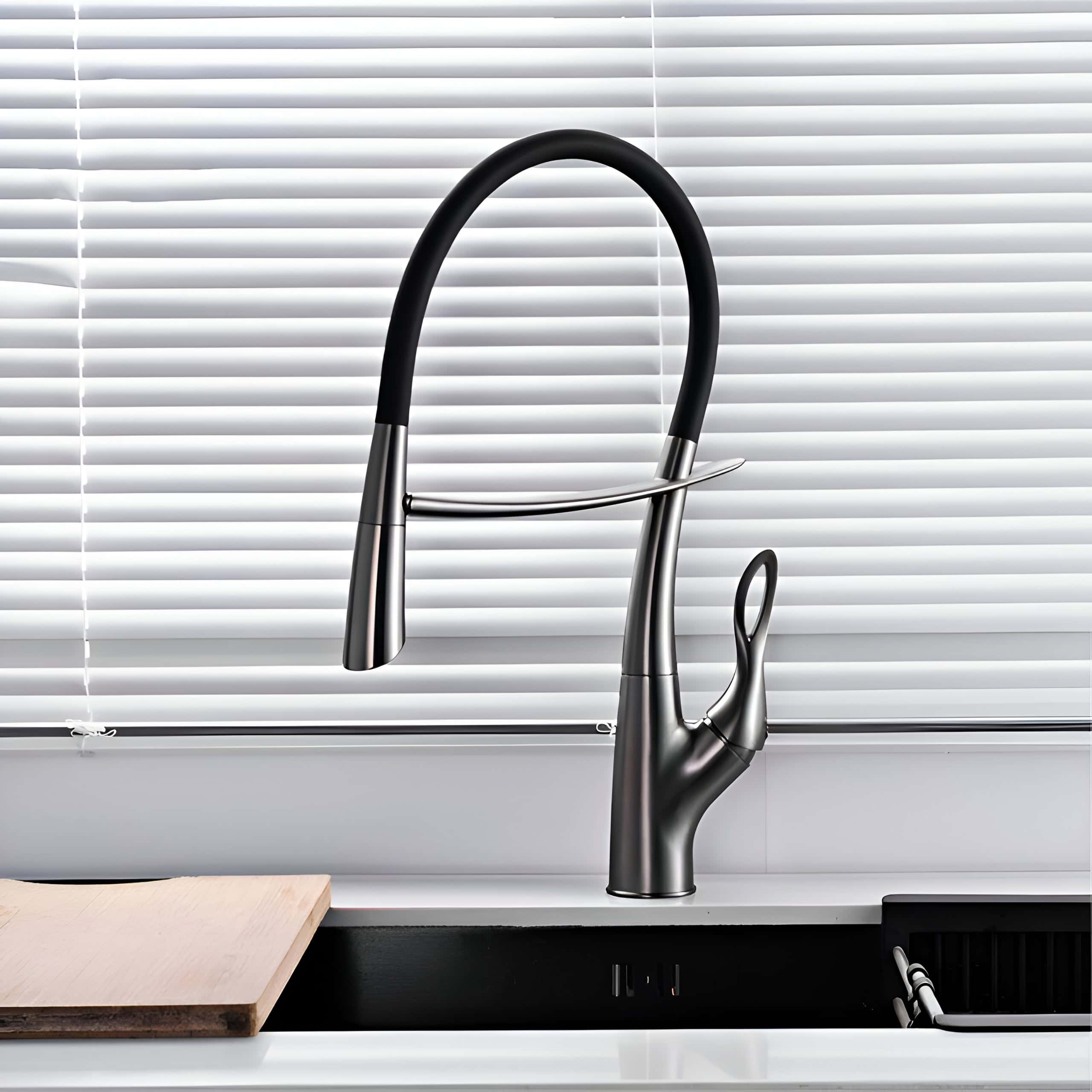 Luxury Black Brass Kitchen Faucet with Pull-Out Magnetic Suction - Image 5
