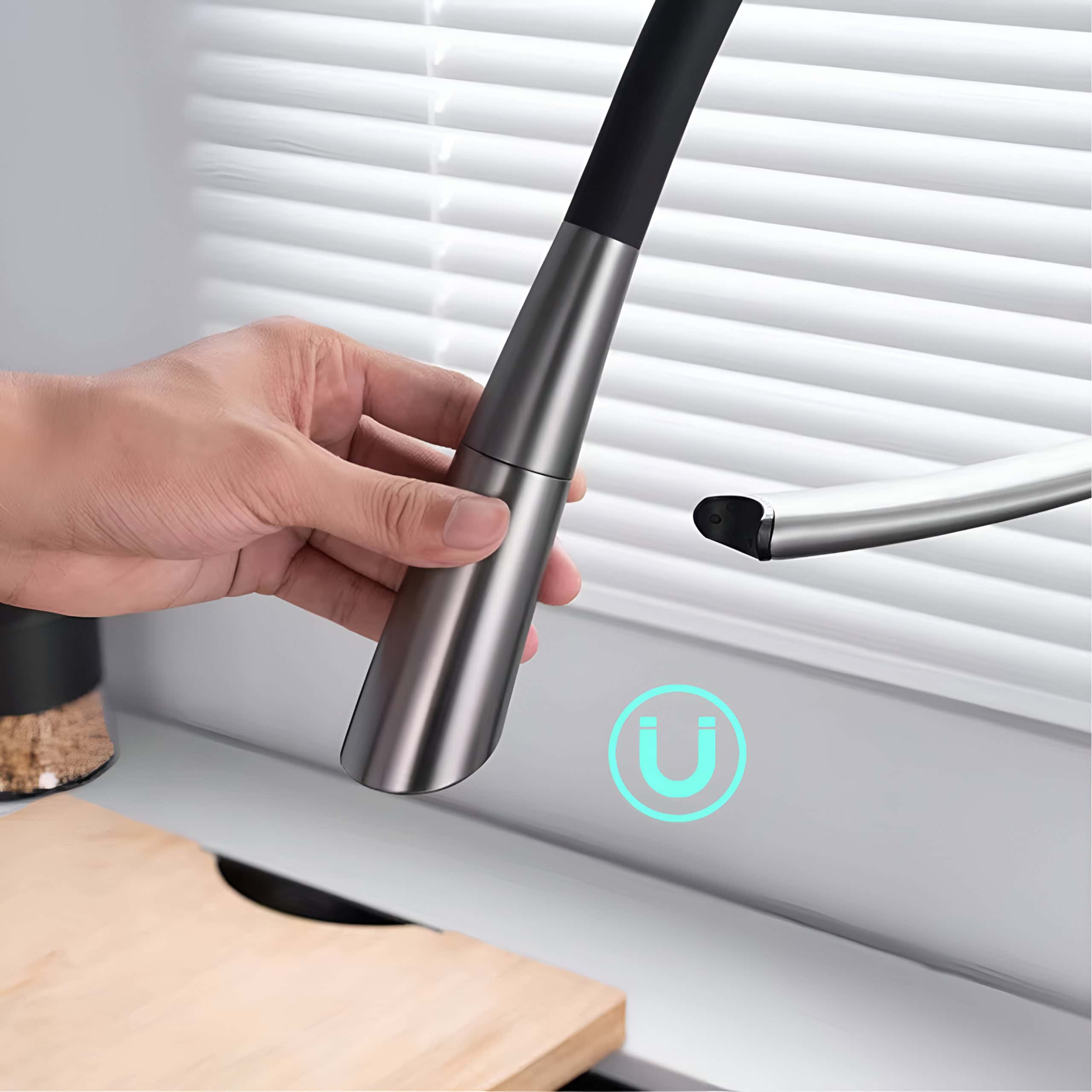Touchless sensor-enabled kitchen faucet ideal for optometry practice hygiene and convenience. Sleek stainless steel design, easy to operate, and suitable for maintaining sterile environments.