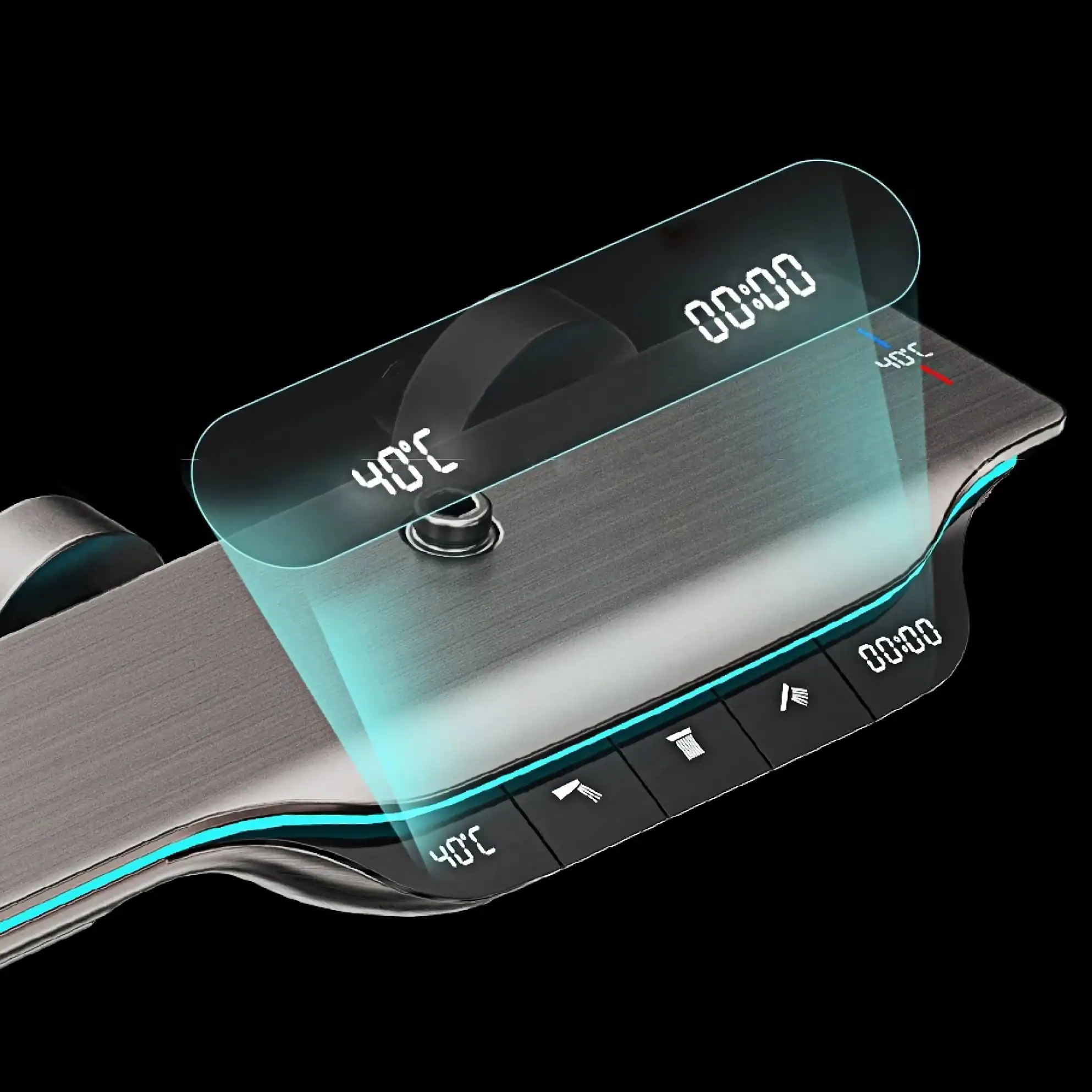 High-tech electronic eye care display with digital temperature readings and sleek design for eyewear stores.