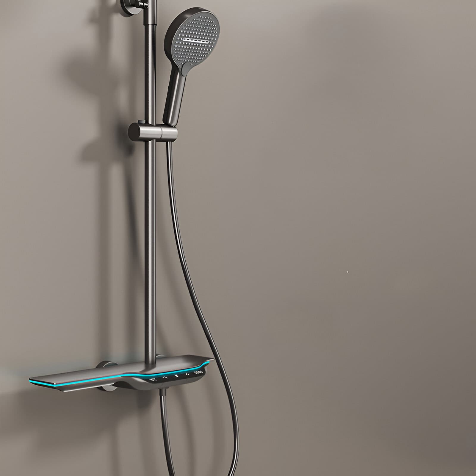 Luxury Gun Gray Brass Shower System with LED Display and Dual Control - Image 3