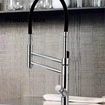 Stylish stainless steel kitchen faucet with flexible pull-down spray head, suitable for kitchen sinks, providing efficient water flow and durability.