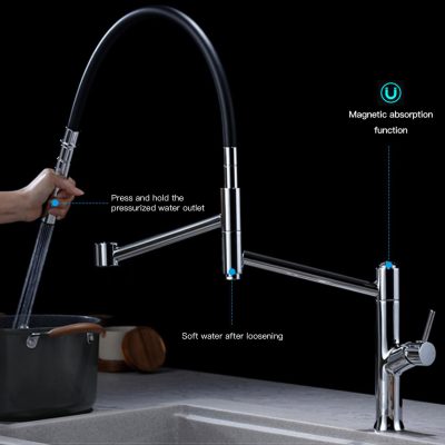 High-quality kitchen faucet featuring touchless operation, magnetic absorption, and easy water control for a sleek, functional kitchen sink setup.