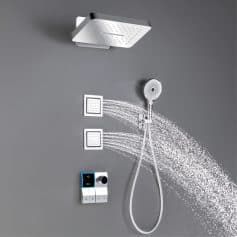 Modern showerhead and controls for optimal water experience.