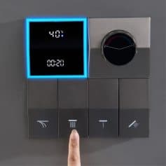 Digital temperature control panel with touch buttons for medical and healthcare purposes.