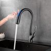 A stylish black kitchen faucet with a high-arc design, featuring a touchless sensor for hands-free operation, perfect for modern homes and kitchen renovations.