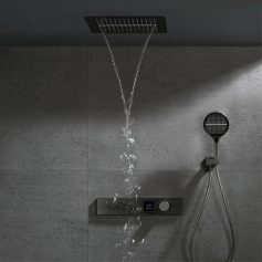 Luxury Gun Gray Wall-Mounted Brass Shower System with LED Digital Display