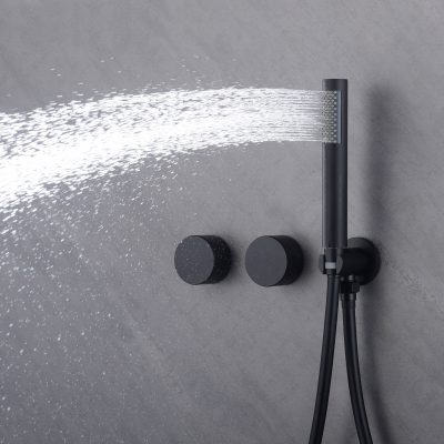 High-quality black matte rainfall shower head with adjustable controls, perfect for bathroom upgrades at Monalisa Medical.