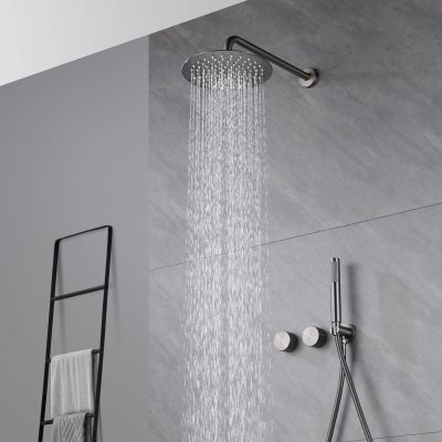 High-quality rainfall shower head with contemporary finish, offering a luxurious shower experience for bathroom remodeling or upgrade.