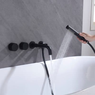 Alternative view of Luxurious Black Brass Wall-Mounted Bathroom Faucet with Dual Hot & Cold Control