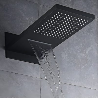 High-quality black square rain shower head delivering a soothing water flow, ideal for modern home bathroom aesthetics.