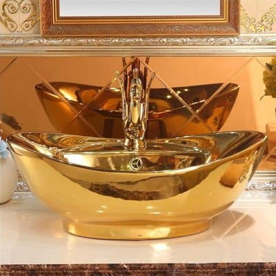 Luxurious gold-colored basin with contemporary design, ideal for upscale interior spaces, home decor, and stylish bathroom accessories at Monalisa Store.