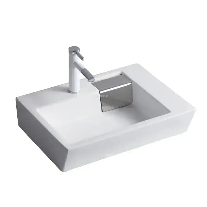 Modern white ceramic sink with chrome faucet for optometry clinics, ideal for eye exams and eyewear fitting stations. Durable, stylish, and easy to clean.