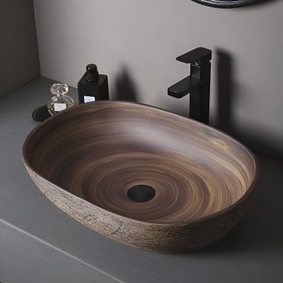 Alternative view of Brown Ceramic Oval Vessel Sink - Above Counter Bathroom Vanity Basin