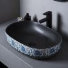 Elegant Blue Floral Ceramic Vessel Sink for Bathroom and Countertop