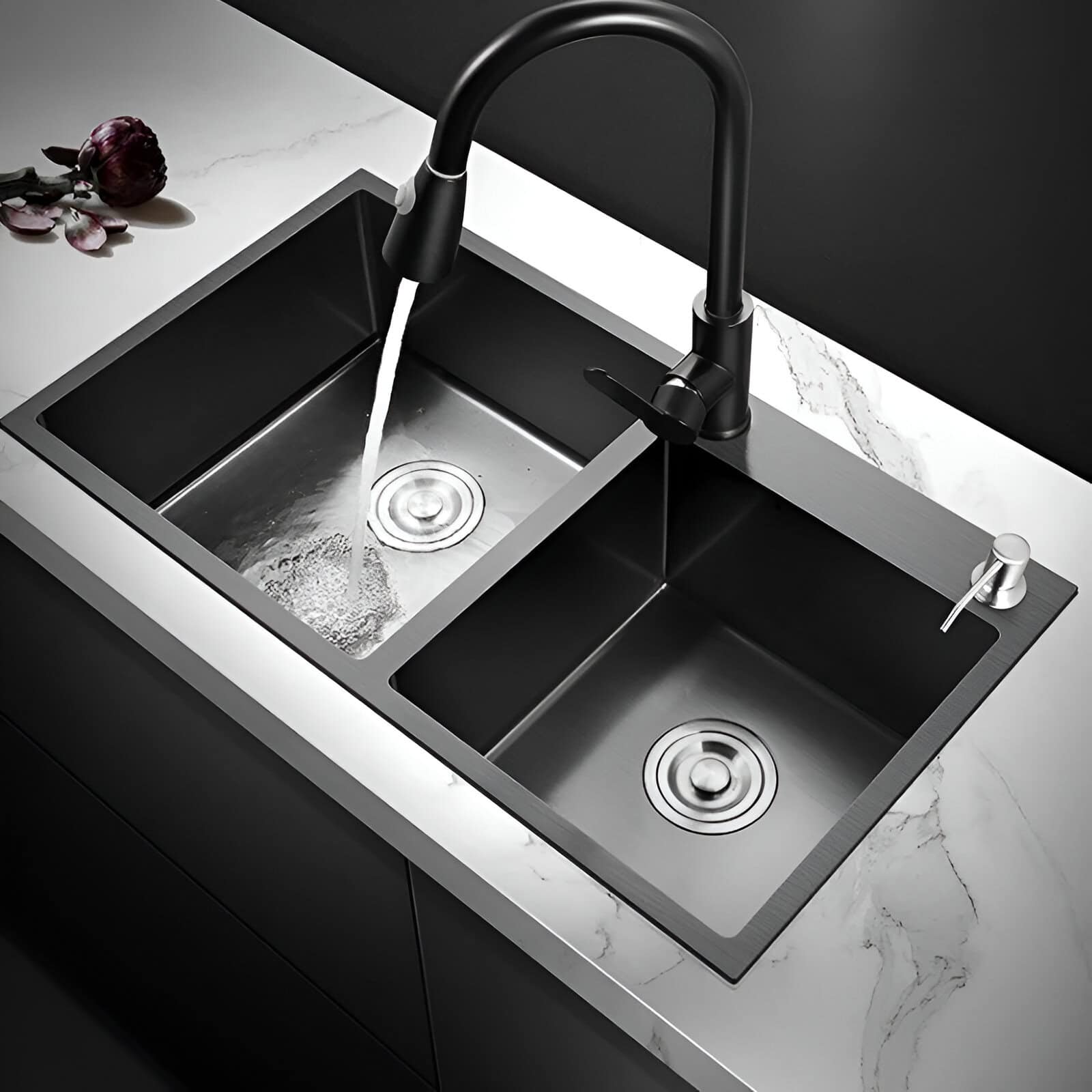 304 Stainless Steel Nano Black Kitchen Sink with Faucet and Drain Accessories - Image 5